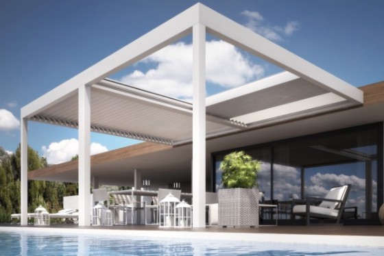Pergola bioclimatica addossata modulare